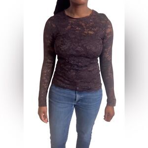 Christian Dior Vintage Plum Purple lace crew neck stretch blouse